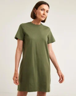Cotton T-Shirt Dress| Khaki -MONSON Clothing Shop y01wm873705w