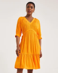 Crinkle Empire Tie Side V-Neck Midi Dress| Mango