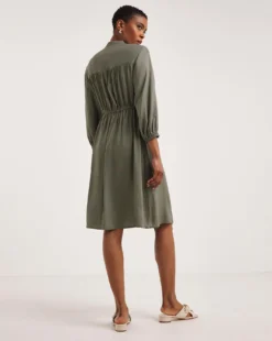 Viscose Twill Drawstring Waist Shirt Dress| Khaki -MONSON Clothing Shop y01wm947722w