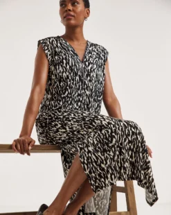 Viscose Elastane Midi T-Shirt Dress With Zip V-Neck| Mono Animal -MONSON Clothing Shop y01wm970722w