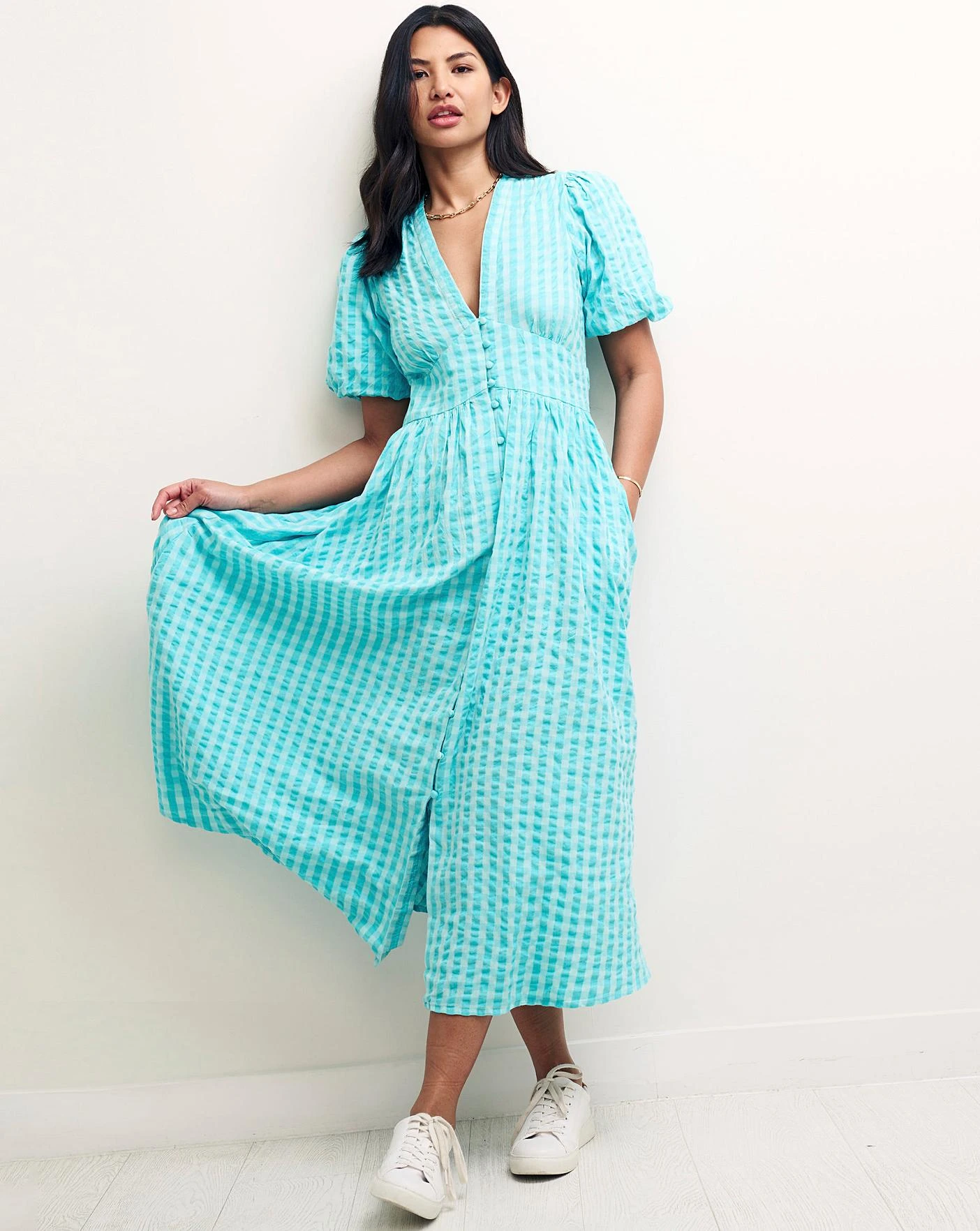 Nobody's Child Starlight Gingham Midi Dress| Blue 1 Nobody's Child Starlight Gingham Midi Dress| Blue