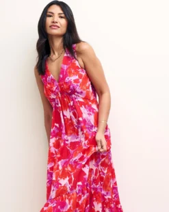 Nobody's Child Amy Abstract Print Midi Dress| Red