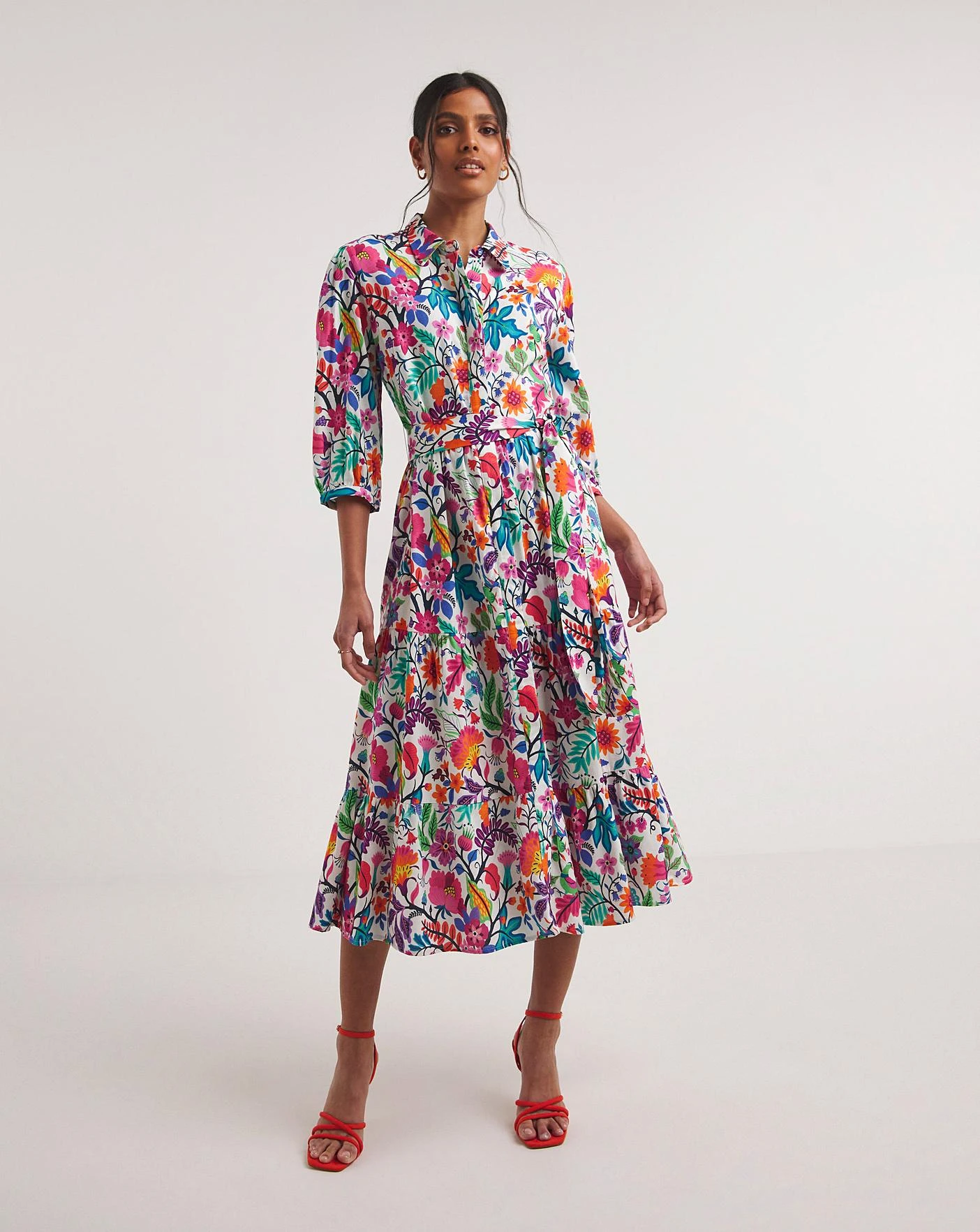 Raishma Studio Floral Print Shirt Midi Dress| Ivory/Multi-coloured 2 Raishma Studio Floral Print Shirt Midi Dress| Ivory/Multi-coloured - Image 2