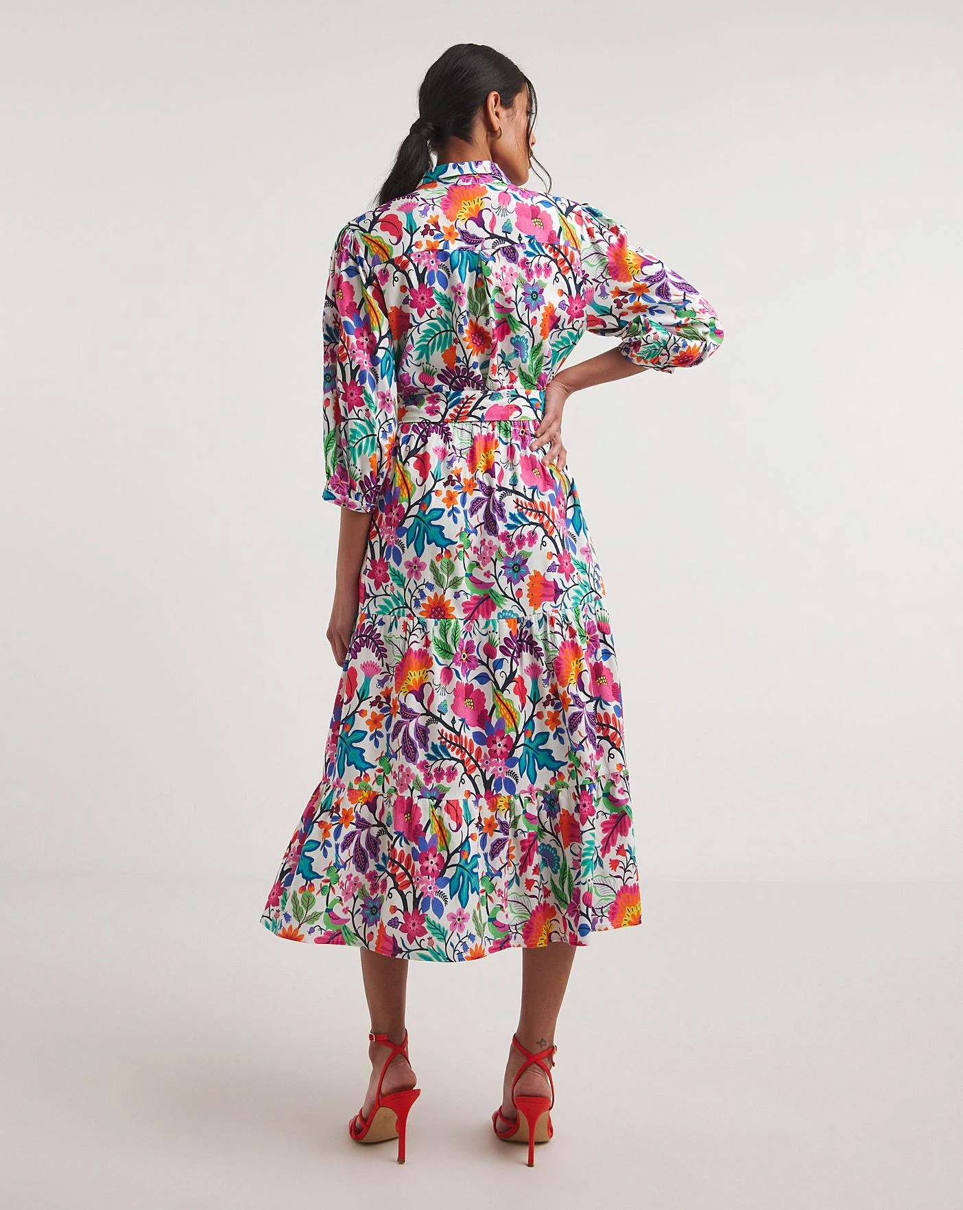 Raishma Studio Floral Print Shirt Midi Dress| Ivory/Multi-coloured 4 Raishma Studio Floral Print Shirt Midi Dress| Ivory/Multi-coloured - Image 4