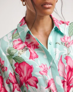 Raishma Studio Floral Print Belted Shirt Midi Dress| Turquoise -MONSON Clothing Shop y01xt904726w