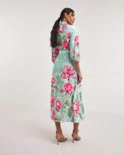 Raishma Studio Floral Print Belted Shirt Midi Dress| Turquoise -MONSON Clothing Shop y01xt904727w