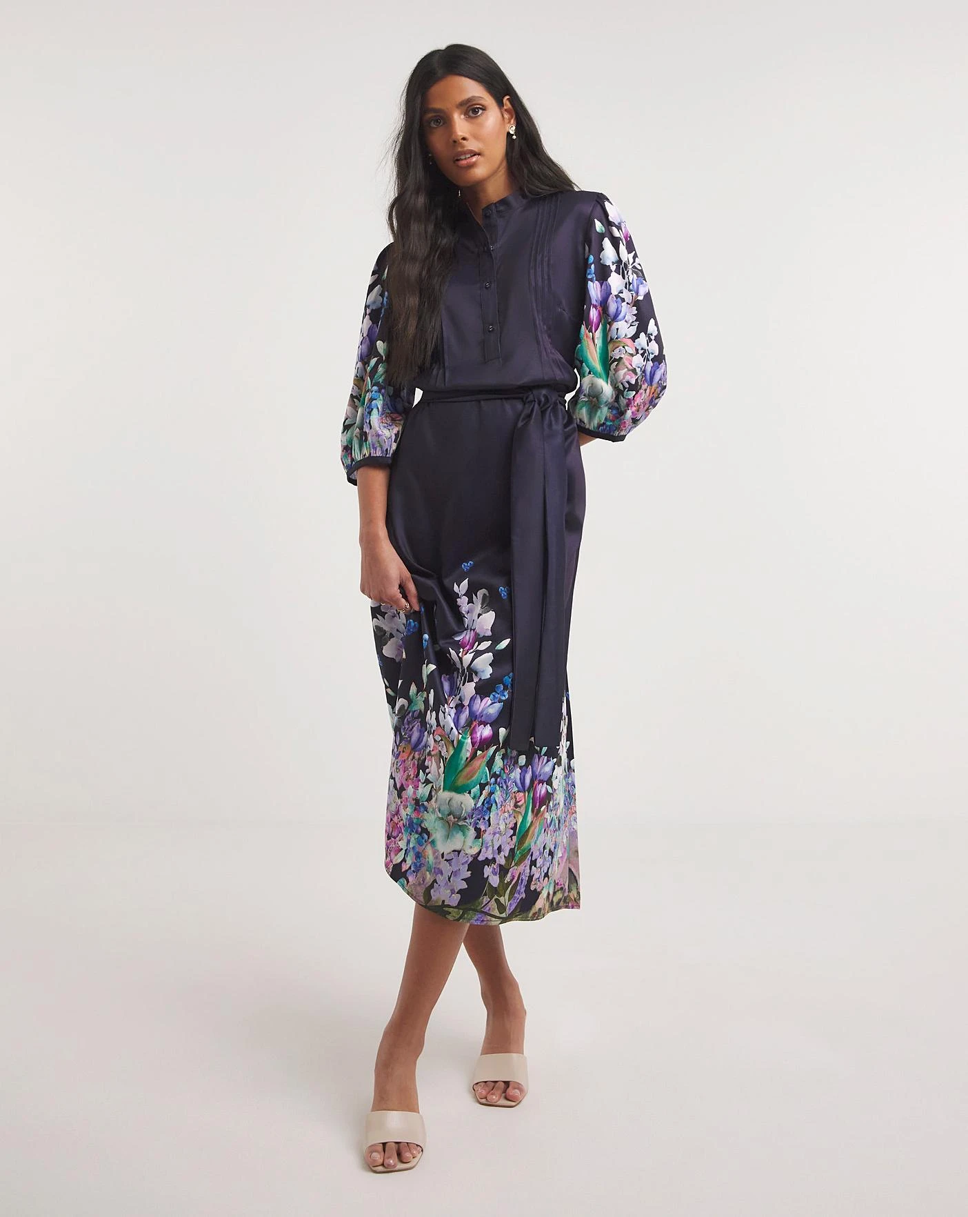 Raishma Studio Floral Print Tie-Front Midi Dress| Navy 1 Raishma Studio Floral Print Tie-Front Midi Dress| Navy