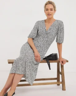 Twisted Front Midi Dress| Mono Print