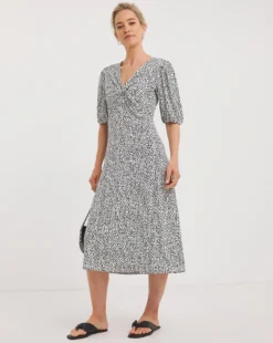 Twisted Front Midi Dress| Mono Print -MONSON Clothing Shop y01yc742706w