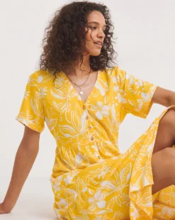 Easy Button Through Dress| Yellow Print -MONSON Clothing Shop y01yc775740w