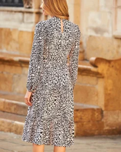 Sosandar Leopard Print Keyhole Detail Fit & Flare Dress| Leopard -MONSON Clothing Shop y01yu644502s