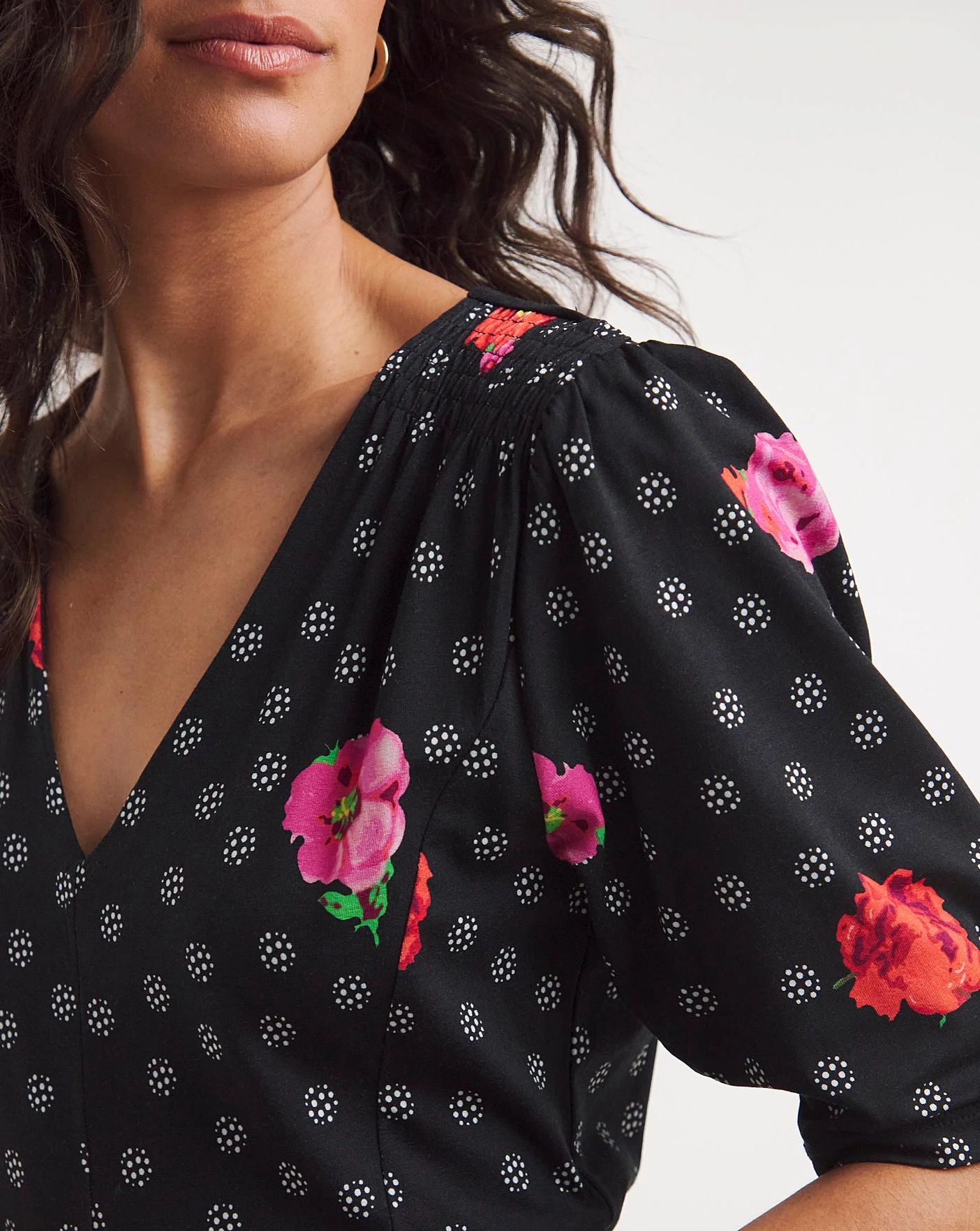 Joe Browns Vintage Valerie Floral Spot Jersey Midi Dress| Black Multi 3 Joe Browns Vintage Valerie Floral Spot Jersey Midi Dress| Black Multi - Image 3