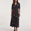 Joe Browns Vintage Valerie Floral Spot Jersey Midi Dress| Black Multi