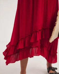 Joe Browns Crinkle Lace Up Cami Boho Midi Dress| Red -MONSON Clothing Shop y01zy269737w