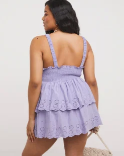 Simply Be Katerini Shirred Detail Cotton Beach Dress| Lilac -MONSON Clothing Shop y02it941722w