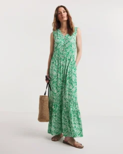 Julipa Button Down Jersey Dress| Green Print