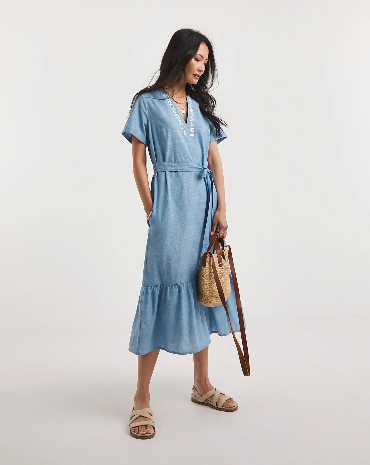 Julipa Chambray Embroidered Dress| Blue 1 Julipa Chambray Embroidered Dress| Blue