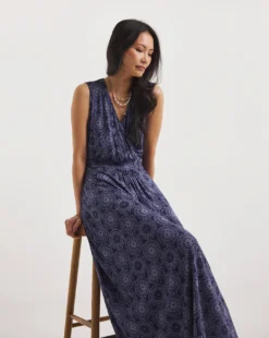 Julipa V Neck Jersey Dress| Navy Print -MONSON Clothing Shop y07eg693727w