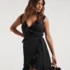 Simply Be Value Wrap Over Beach Dress| Black