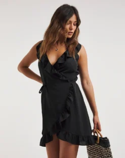 Simply Be Value Wrap Over Beach Dress| Black