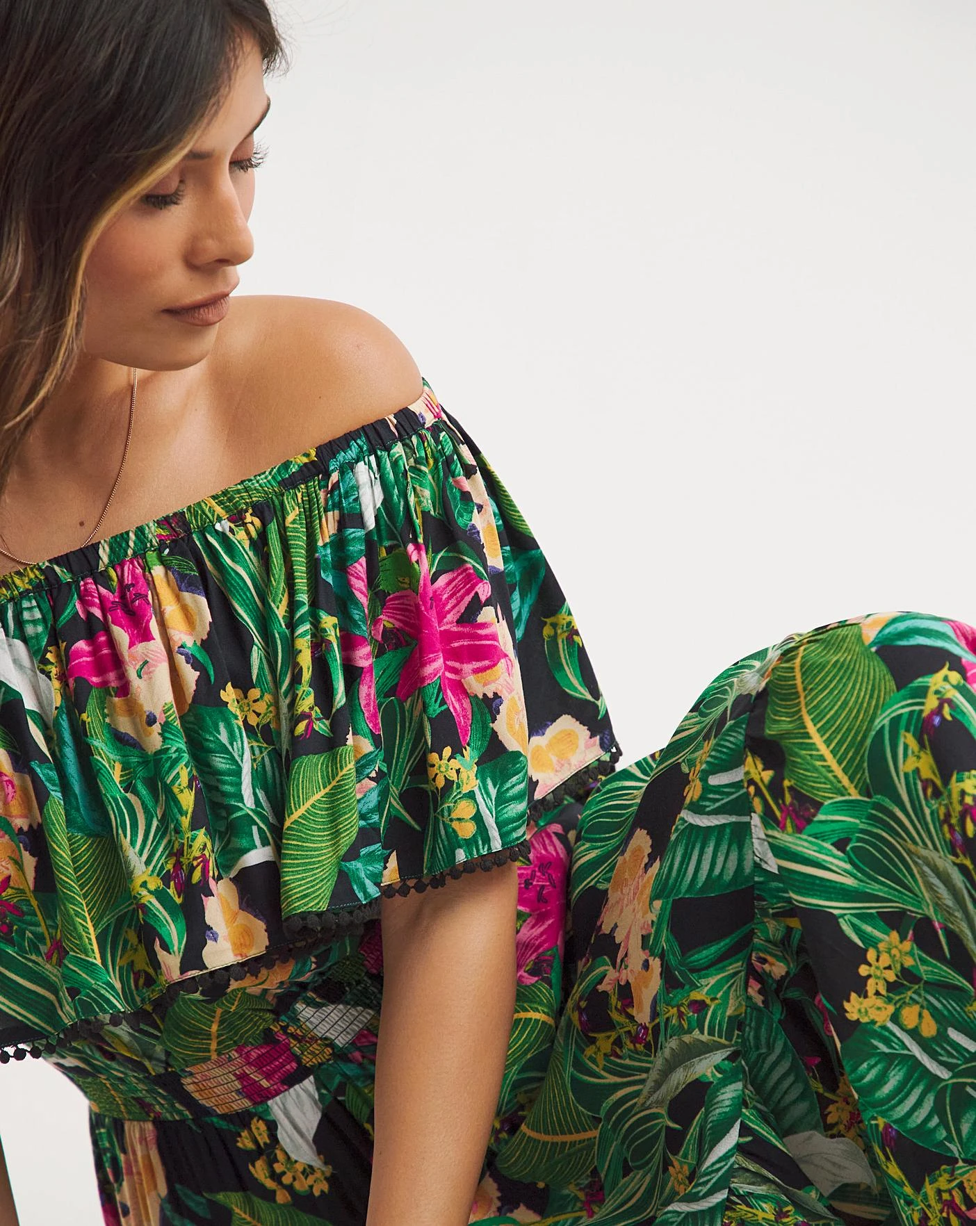 JD Williams Tropadelic Bardot Maxi Beach Dress| Floral Print 3 JD Williams Tropadelic Bardot Maxi Beach Dress| Floral Print - Image 3