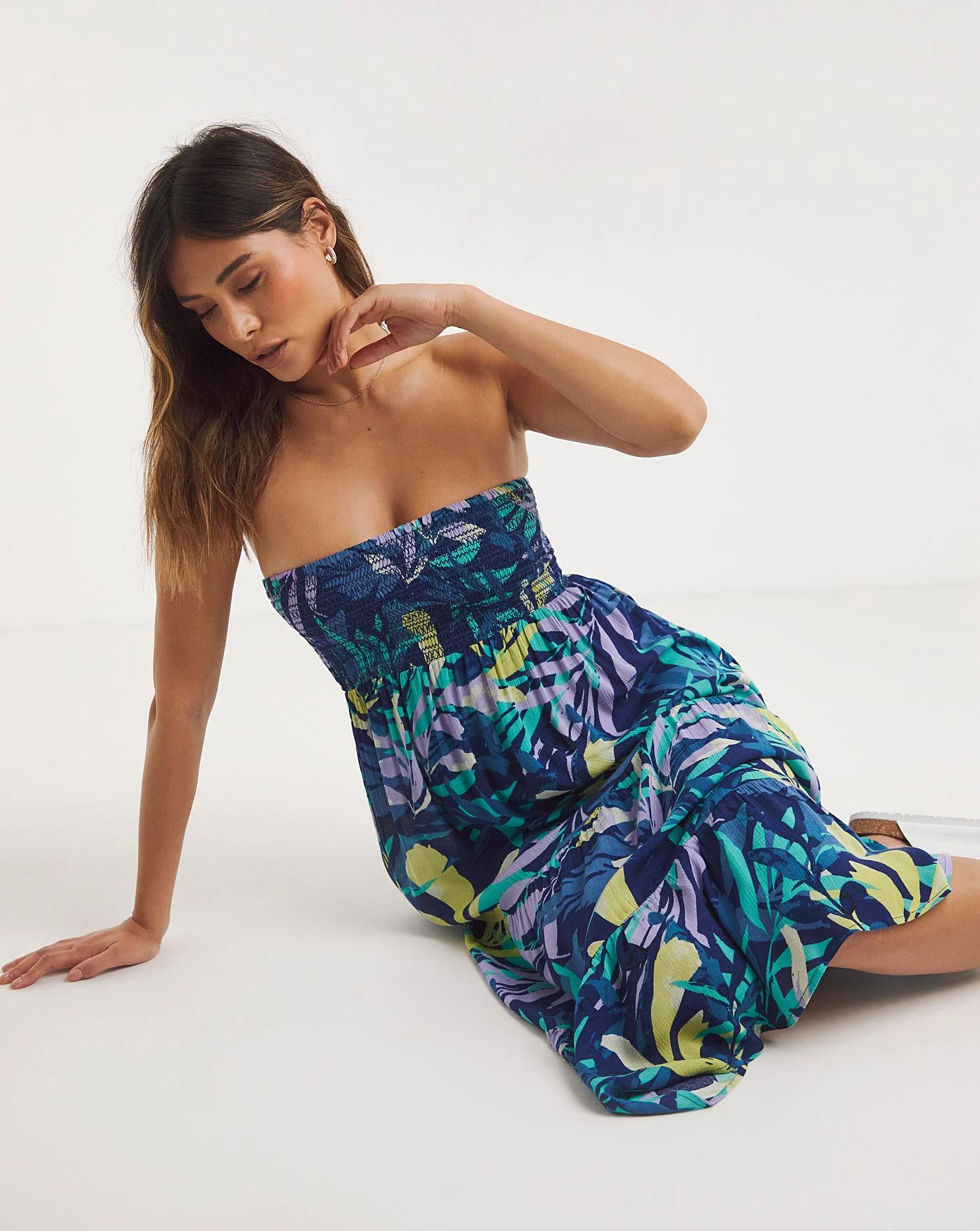 Bandeau Beach Dress| Leaf Print 3 Bandeau Beach Dress| Leaf Print - Image 3