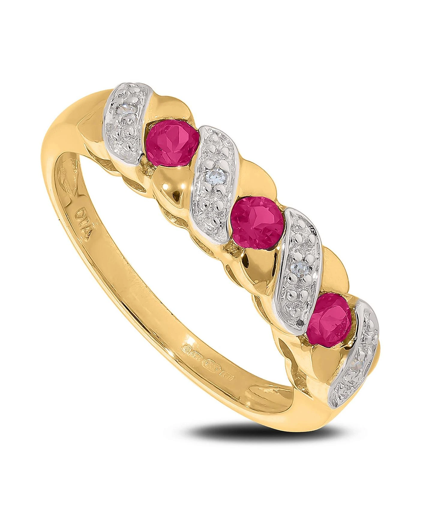 9 Carat Gold Ruby And Diamond Kiss Design Half Eternity Style Dress Ring 1 9 Carat Gold Ruby And Diamond Kiss Design Half Eternity Style Dress Ring